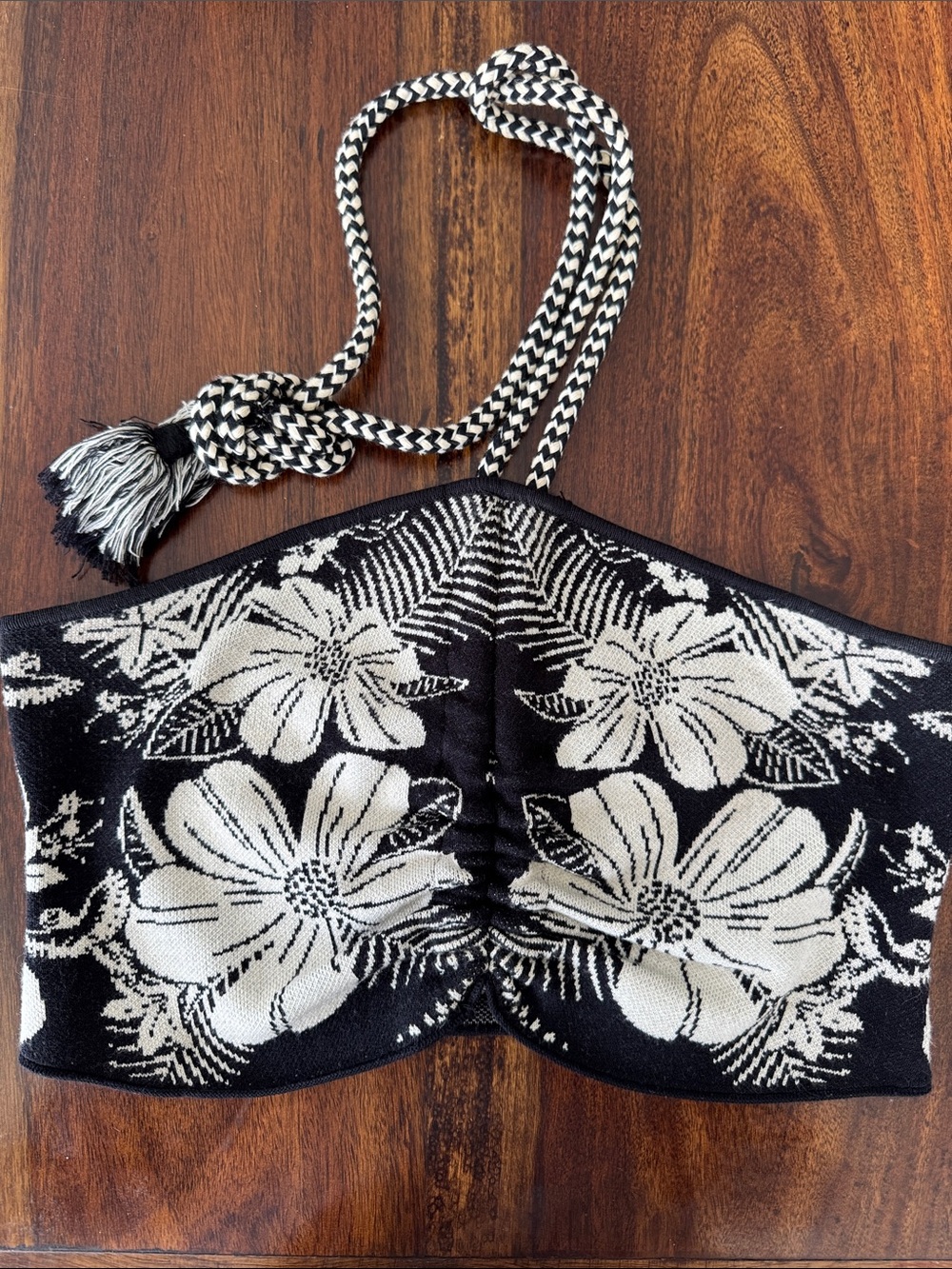 Black & White Floral Strapless Knit Top